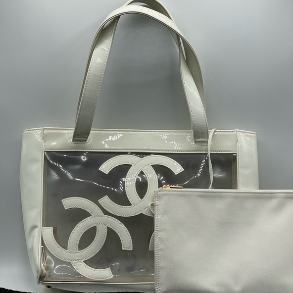 Chanel Vinyl Clear Triple CC Logo Coco Transparent Plastic Tote Shoulder Bag - Picture 16 of 16